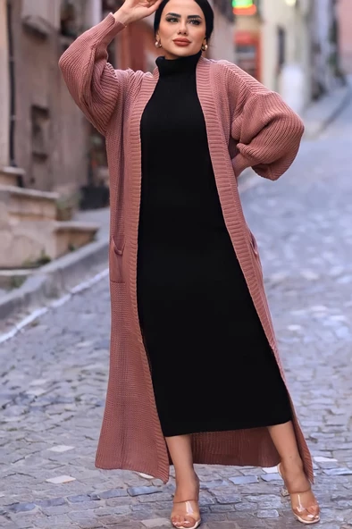 Balon Kol Uzun Boy Hırka Selanki Örme - 2