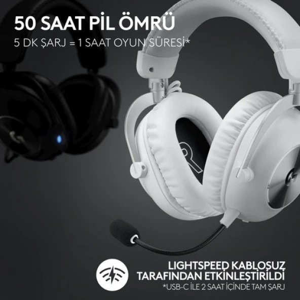 Logitech G PRO X 2 LIGHTSPEED Kablosuz DTS:X Headphone 2.0 - 7.1 Surround Ses Oyun Kulaklığı - Beyaz - 3