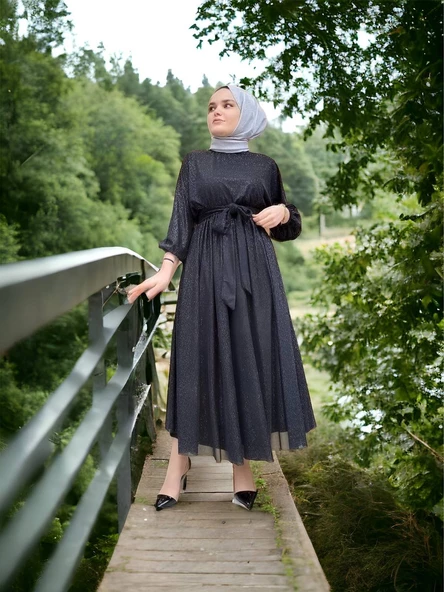 Abiye Simli Dökümlü Kuşaklı Tam boy - 2