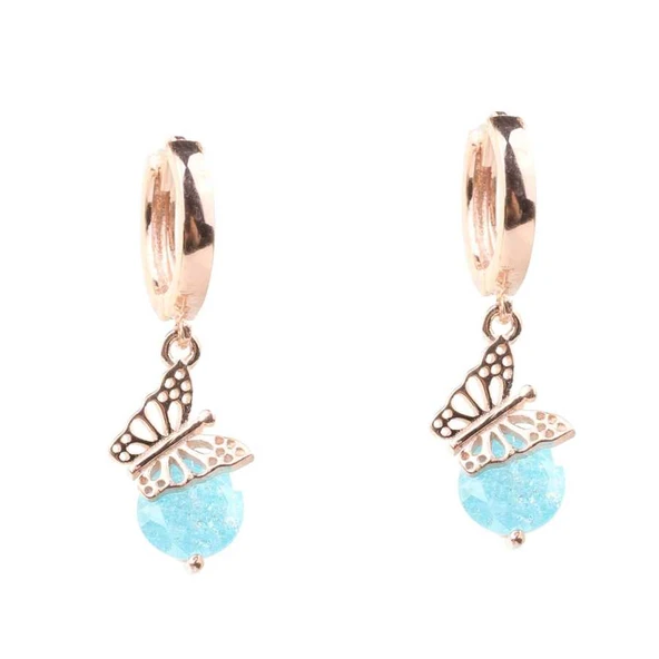 925 Ayar Gümüş Buzlu Akua Taşlı Kelebek Küpe ürün görseli 1