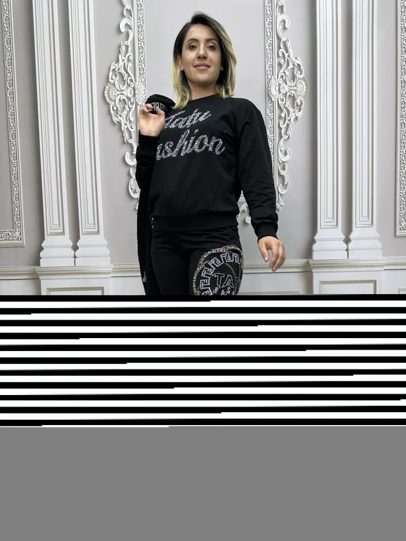 Tatu Yelekli Crystal Taşlı Üçlü Takım - SİYAH GÜMÜŞ - 3