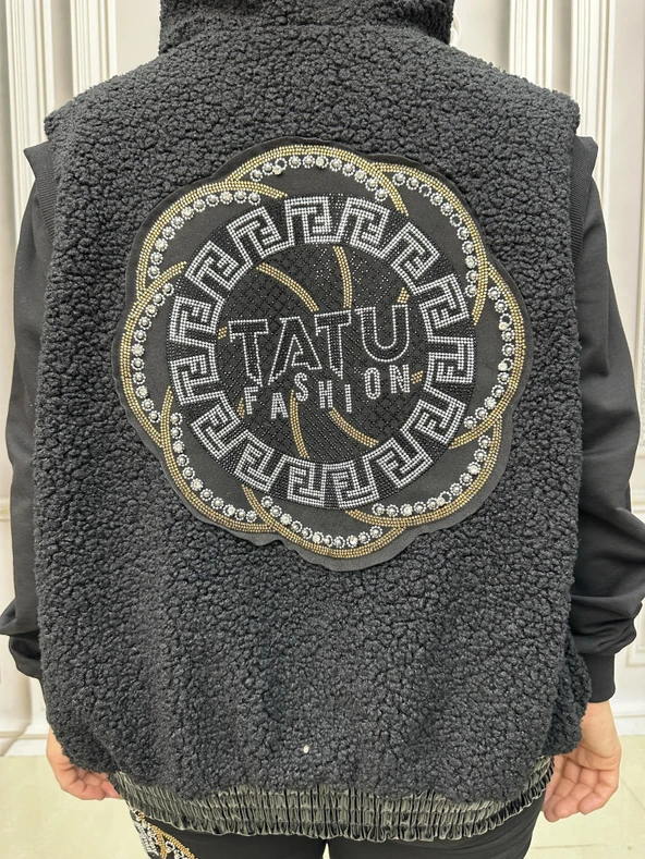 Tatu Yelekli Crystal Taşlı Üçlü Takım - SİYAH GÜMÜŞ - 4