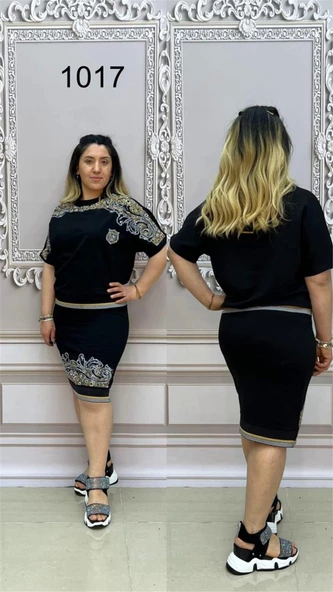 Crystal Taşlı Etekli Takım - SİYAH