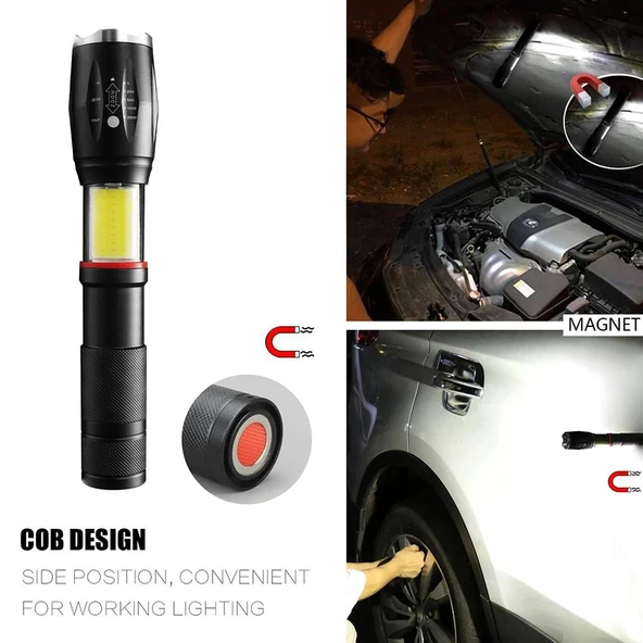 Valkyrie 8000 Lümen COB Lambalı T6 Mıknatıslı El Feneri - 6 Mod - 500 Metre Mesafe - 8
