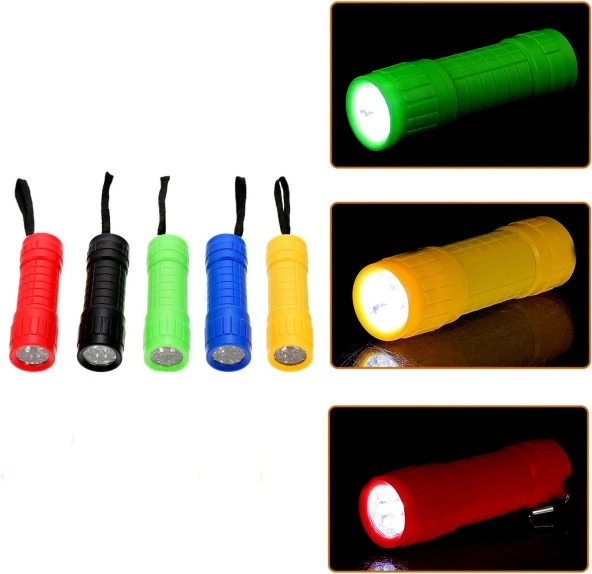 Valkyrie 5 Adet 9 Ledli El Feneri Seti - 5 Farklı Renk - 9 LED Güçlü Işık - Taşıması Kolay Cep Feneri - 8