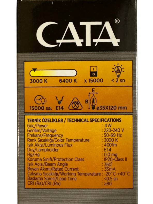 Cata CT-4062 4W 3000K (Günışığı) E14 Duylu Led Kıvrık Buji - 2