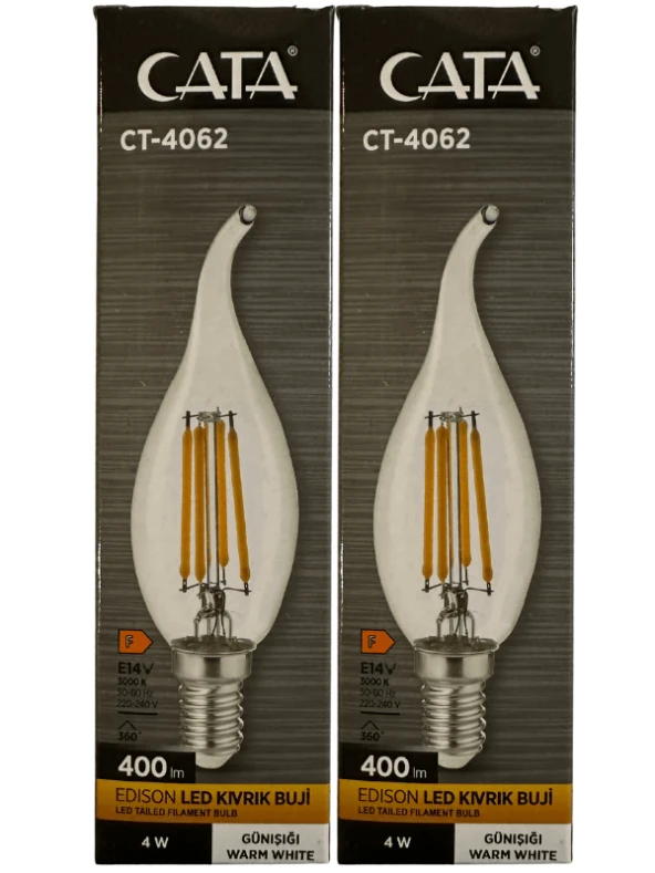 Cata CT-4062 4W 3000K (Günışığı) E14 Duylu Led Kıvrık Buji (2 Adet)