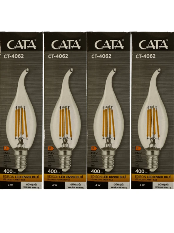 Cata CT-4062 4W 3000K (Günışığı) E14 Duylu Led Kıvrık Buji (4 Adet)