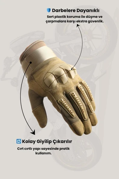 Single Sword Tam Parmak Dokunmatik Özellikli Destekli Taktik ve Motosiklet, Bisiklet Eldiveni - 6