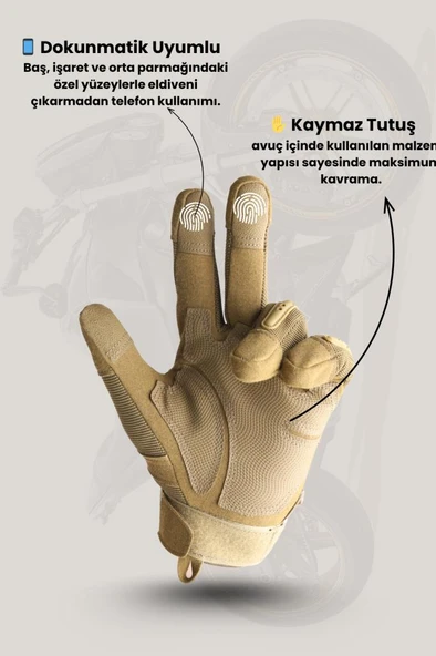 Single Sword Tam Parmak Dokunmatik Özellikli Destekli Taktik ve Motosiklet, Bisiklet Eldiveni - 7