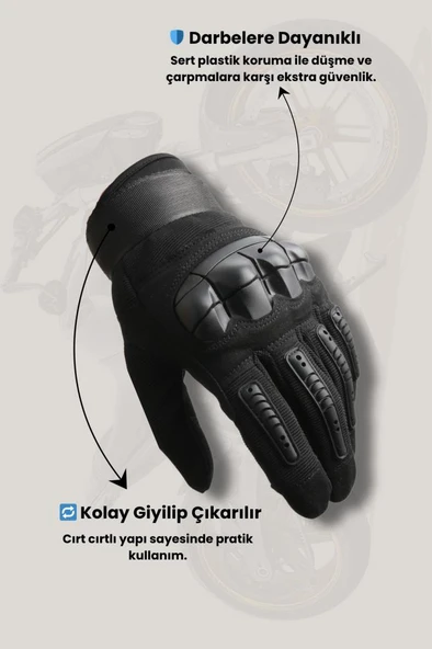 Single Sword Tam Parmak Dokunmatik Özellikli Destekli Taktik ve Motosiklet, Bisiklet Eldiveni - 2