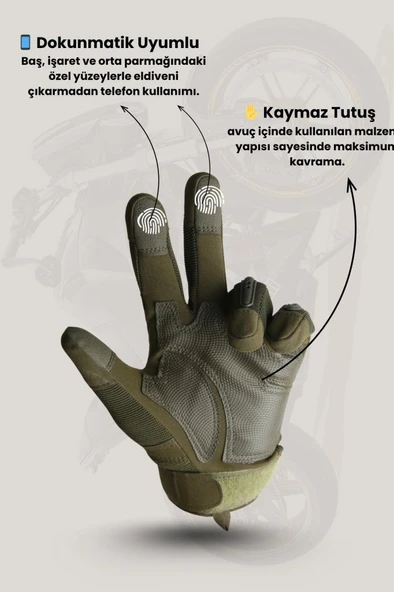 Single Sword Tam Parmak Dokunmatik Özellikli Destekli Taktik ve Motosiklet, Bisiklet Eldiveni - 11