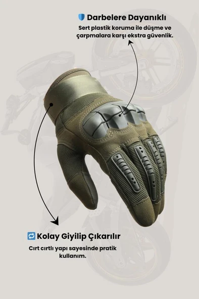 Single Sword Tam Parmak Dokunmatik Özellikli Destekli Taktik ve Motosiklet, Bisiklet Eldiveni - 10