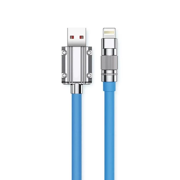 Valkyrie 120W-M 6A Ios Apple Lightning Sıvı Silikon Data Hızlı Şarj Kablosu - Bakır Döşeme - Katlanmaz Kırılmaz Dayanıklı Kablo Mavi - 3
