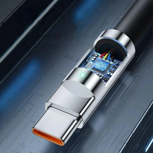 Valkyrie 120W-A 6A 3in1 Apple Type-C Android Sıvı Silikon Data Hızlı Şarj Kablosu - Bakır Döşeme - Katlanmaz Kırılmaz Dayanıklı Kablo Siyah - 5