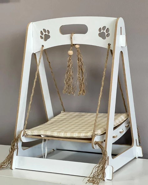 Ahşap XXL Büyük Kedi Salıncagı Kedi Yatagı Kedi Evi Minder Dahil 8 Mm Mdf - 3