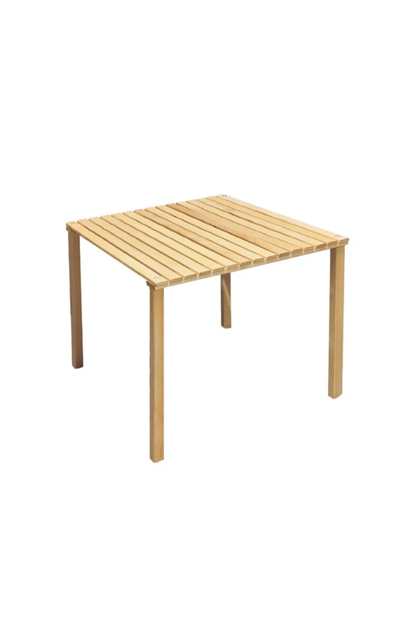 Exent 2 Adet Tabure ve 60 x 60 cm Katlanır Ahşap Kamp Masası seti-Piknik bahçe balkon seti - 3