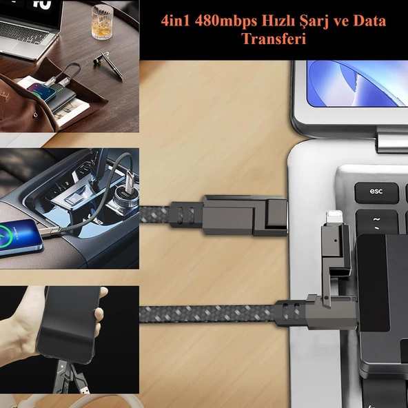 Valkyrie 100W-M 4in1 Güçlü ve Sağlam Data ve Şarj Kablosu - Ios Apple Type-C USB - 5