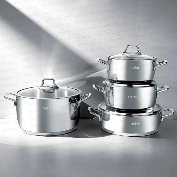 Nehir Silver Klasik 8 Parça Çelik Tencere Seti