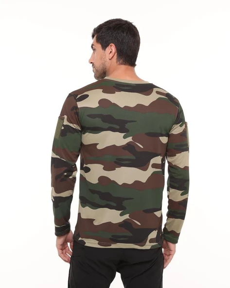 Single Sword Bisiklet Yaka Kamuflaj Desen Pamuklu Erkek T-Shirt - 12