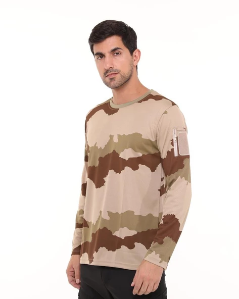 Single Sword Bisiklet Yaka Kamuflaj Desen Pamuklu Erkek T-Shirt - 4