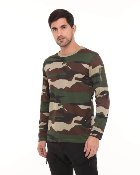 Single Sword Bisiklet Yaka Kamuflaj Desen Pamuklu Erkek T-Shirt - 10