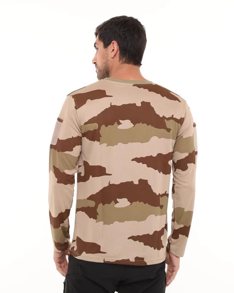 Single Sword Bisiklet Yaka Kamuflaj Desen Pamuklu Erkek T-Shirt - 3