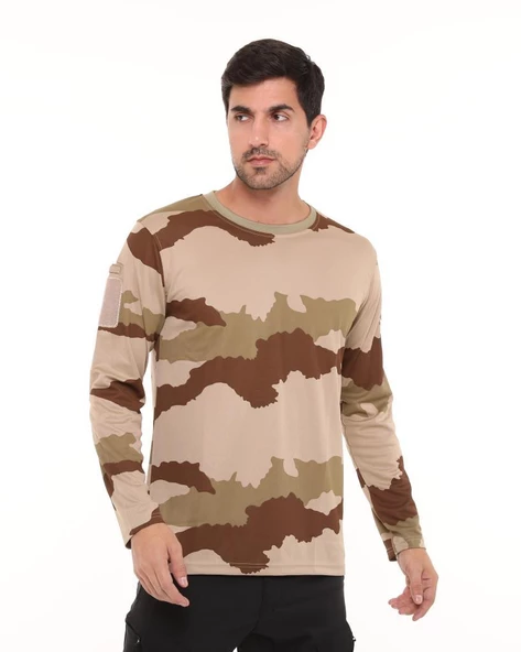 Single Sword Bisiklet Yaka Kamuflaj Desen Pamuklu Erkek T-Shirt - 2