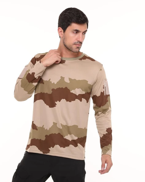 Single Sword Bisiklet Yaka Kamuflaj Desen Pamuklu Erkek T-Shirt - 5