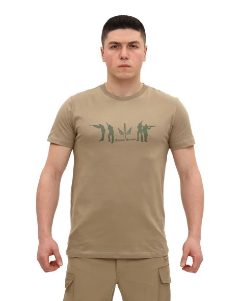 Single Sword Bisiklet Yaka Kısa Kollu Baskılı Kadın&Erkek T-Shirt - 11