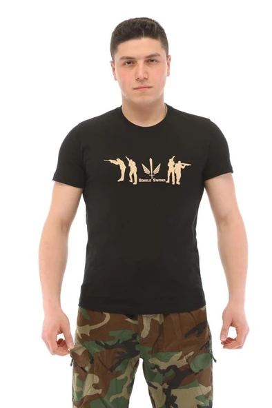 Single Sword Bisiklet Yaka Kısa Kollu Baskılı Kadın&Erkek T-Shirt - 6