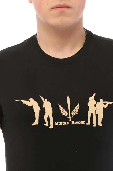 Single Sword Bisiklet Yaka Kısa Kollu Baskılı Kadın&Erkek T-Shirt - 10
