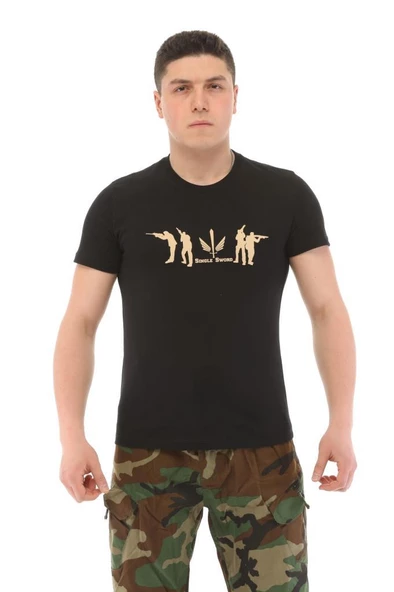 Single Sword Bisiklet Yaka Kısa Kollu Baskılı Kadın&Erkek T-Shirt
