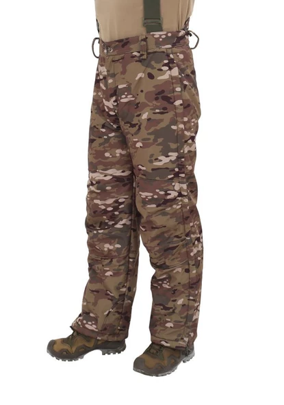 Single Sword Outdoor Softshell Su Geçirmez Kışlık Erkek Pantolon (Salopet Askılı), Kamuflaj Renk - 2
