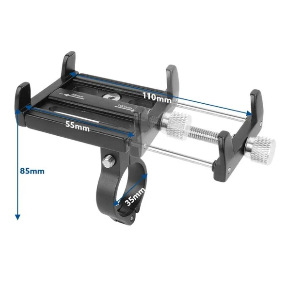 Valkyrie AGR01-S Alüminyum Alaşım Evrensel Telefon Tutucu - Bisiklet Motosiklet Scooter Uyumlu - Sıkı Kavrar Titreşim Yapmaz Siyah - 7
