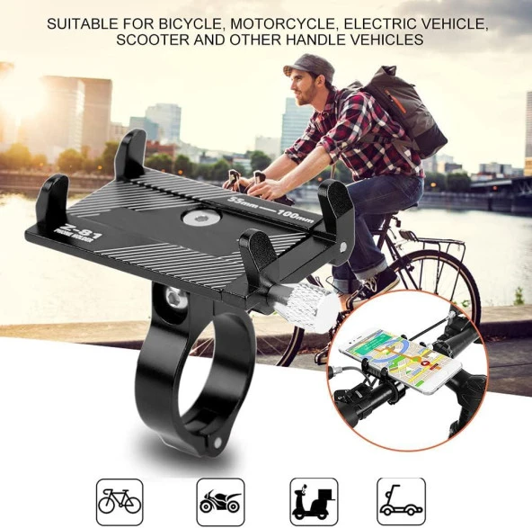 Valkyrie X-81S Metal Motorsiklet Bisiklet Cep Telefonu Tutucu - Alüminyum Alaşım Darbeye Dayanıklı Paslanmaz - 360 Derece Evrensel Siyah - 5