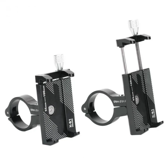 Valkyrie X-81S Metal Motorsiklet Bisiklet Cep Telefonu Tutucu - Alüminyum Alaşım Darbeye Dayanıklı Paslanmaz - 360 Derece Evrensel Siyah - 10