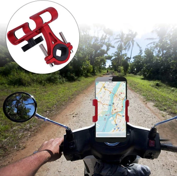Valkyrie Alüminyum Bisiklet Motosiklet Cep Telefonu Tutucu Dayanıklı Paslanmaz 360 Derece Evremsel Uyum Kırmızı - 2