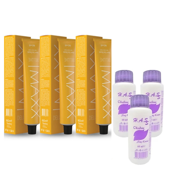 MAXX DELUXE Tüp Boya 6.0 Koyu Kumral 60 Ml 3 Adet+ Oksidan 3 Adet