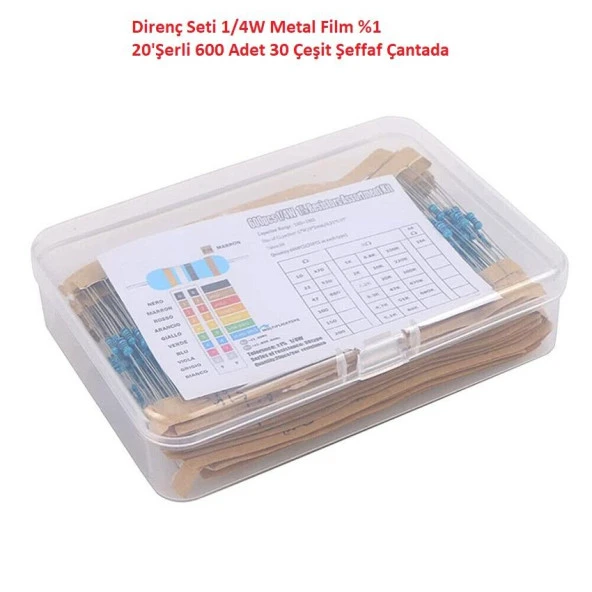 Direnç Seti 1/4W Metal Film 1 20Şerli 600 Adet 30 Çeşit Şeffaf Çantada