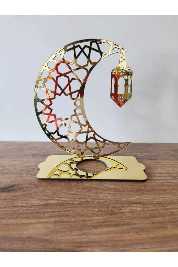Ramazan Süsü Çift Yön Aynalı Gold/Siyah Işıklı Dekoratif Yansıtmalı Mumluk Fener Selçuklu Desen - 4