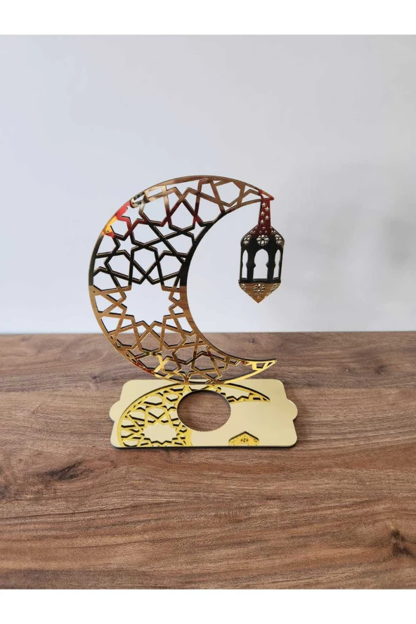 Ramazan Süsü Çift Yön Aynalı Gold/Siyah Işıklı Dekoratif Yansıtmalı Mumluk Fener Selçuklu Desen - 5