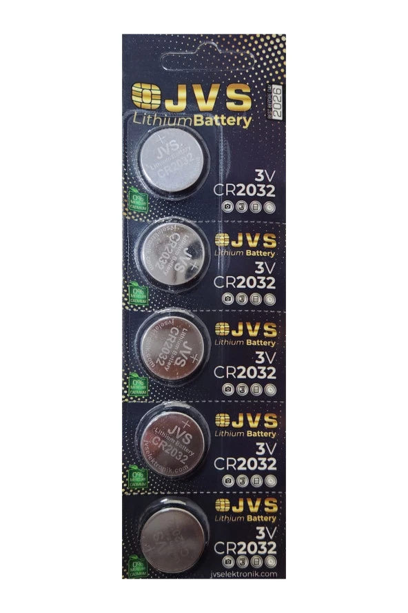 CR2032 Lityum Düğme Pil, 3 Volt, 5Li Kart Bios Tartı Pil
