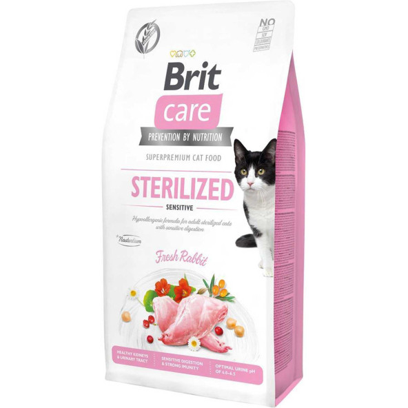 Brit care sterilised sensitive kısırlaştırılmış tavşanlı hassas yetişkin kedi maması 7kg rabbit