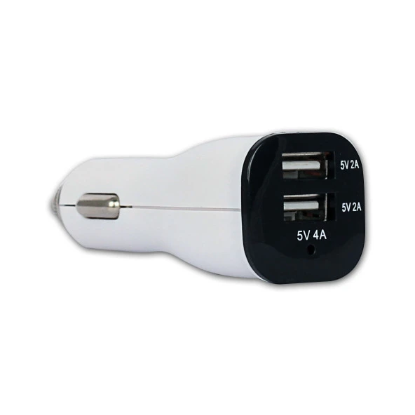RETRO 5V 4A iPad, Tablet, Telefon USB Araç Sarj Adaptörü - Beyaz - Çift USB