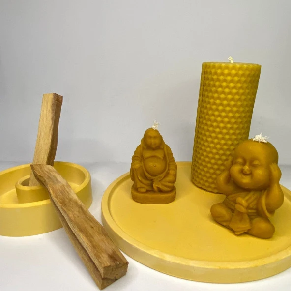 Palo Santo Ağaç Doğal Tütsü, Tütsülük, Bal Mumu Buda (Buddha), Kütük Bal Mumu, Enerji ve Arınma Seti