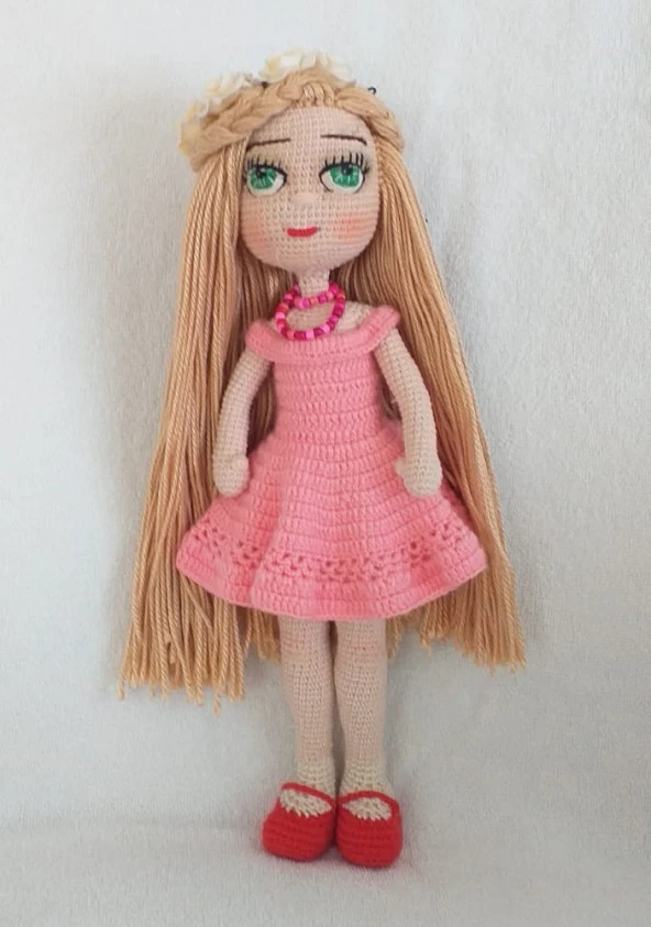 Pembe Prenses Bebek Amigurumi Organik Oyuncak - 1