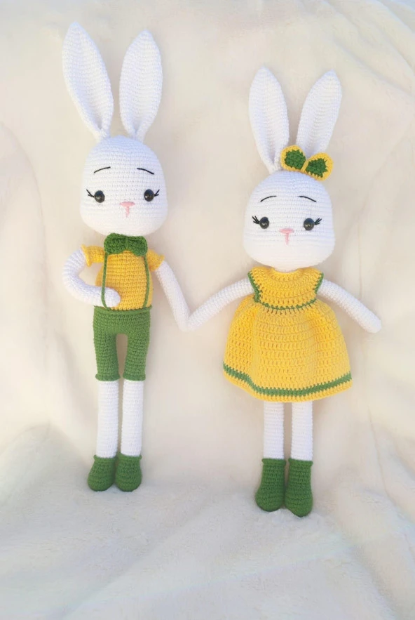 Bay ve Bayan Sarışın Tavşan Amigurumi Organik Oyuncak