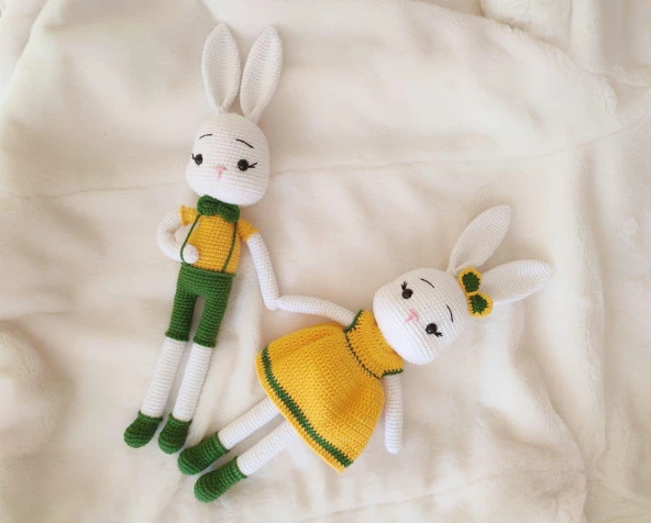 Bay ve Bayan Sarışın Tavşan Amigurumi Organik Oyuncak - 2