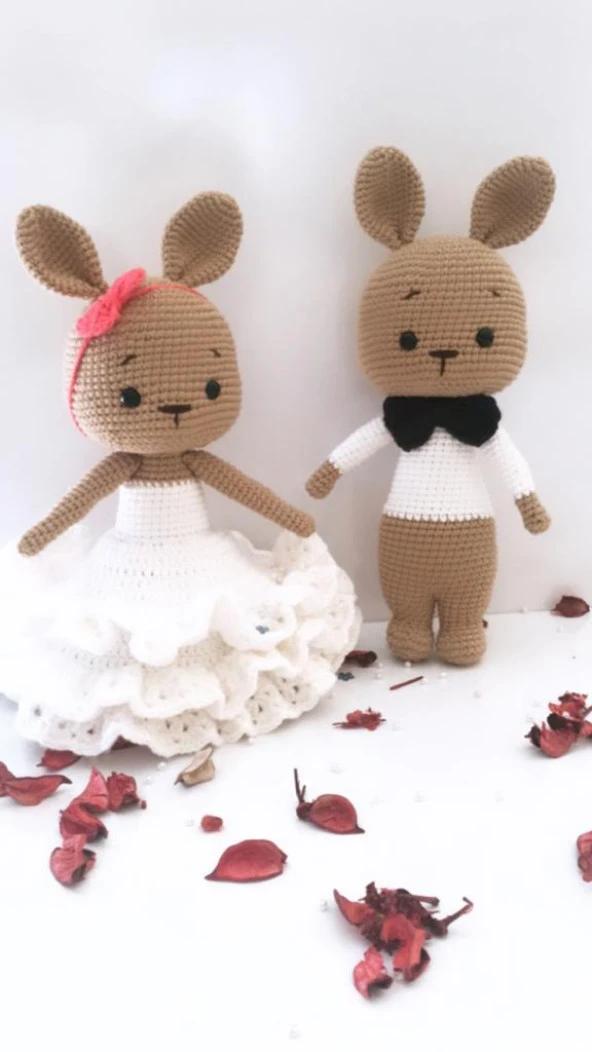 Gelin ve Damat Tavşanlar Amigurumi Organik Oyuncak - 1